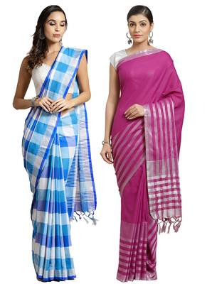 Multicolor woven blended cotton saree with blouse 1