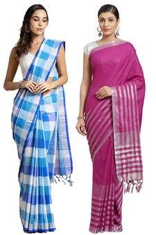 Multicolor woven blended cotton saree with blouse