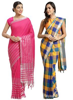 Multicolor woven blended cotton saree with blouse 1