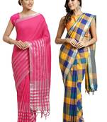 Multicolor woven blended cotton saree with blouse