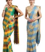 Multicolor woven blended cotton saree with blouse