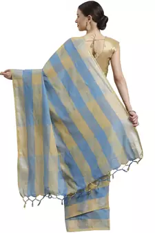 Multicolor woven blended cotton saree with blouse