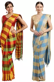 Multicolor woven blended cotton saree with blouse