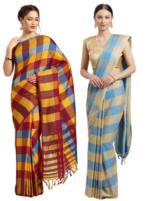 Multicolor woven blended cotton saree with blouse 1