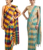 Multicolor woven blended cotton saree with blouse