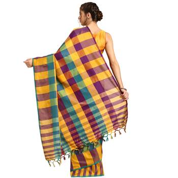 Multicolor woven blended cotton saree with blouse 3
