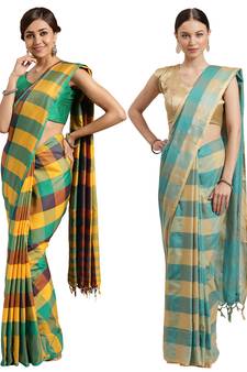 Multicolor woven blended cotton saree with blouse