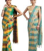 Multicolor woven blended cotton saree with blouse