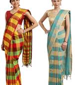 Multicolor woven blended cotton saree with blouse