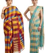 Multicolor woven blended cotton saree with blouse
