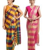 Multicolor woven blended cotton saree with blouse