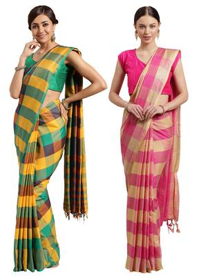Multicolor woven blended cotton saree with blouse 1