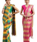 Multicolor woven blended cotton saree with blouse