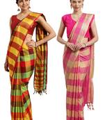 Multicolor woven blended cotton saree with blouse