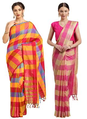 Multicolor woven blended cotton saree with blouse 1