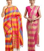 Multicolor woven blended cotton saree with blouse