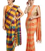 Multicolor woven blended cotton saree with blouse
