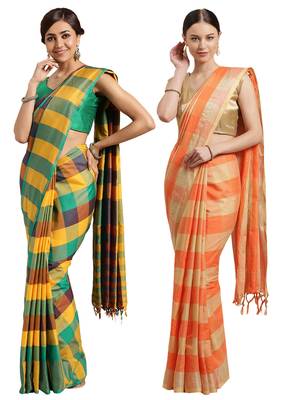 Multicolor woven blended cotton saree with blouse 1