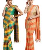 Multicolor woven blended cotton saree with blouse