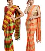 Multicolor woven blended cotton saree with blouse