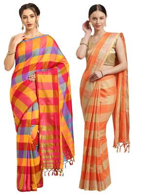 Multicolor woven blended cotton saree with blouse 1