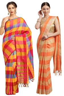 Multicolor woven blended cotton saree with blouse