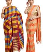 Multicolor woven blended cotton saree with blouse