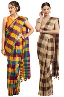 Multicolor woven blended cotton saree with blouse