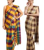 Multicolor woven blended cotton saree with blouse