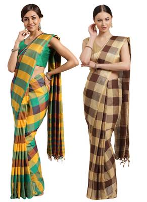 Multicolor woven blended cotton saree with blouse 1