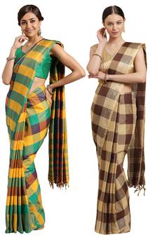 Multicolor woven blended cotton saree with blouse