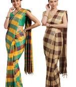 Multicolor woven blended cotton saree with blouse