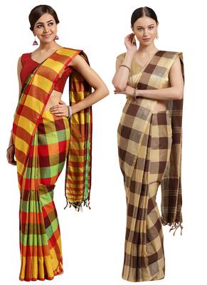 Multicolor woven blended cotton saree with blouse 1