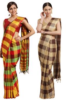 Multicolor woven blended cotton saree with blouse