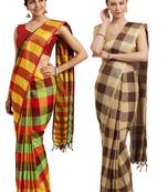 Multicolor woven blended cotton saree with blouse
