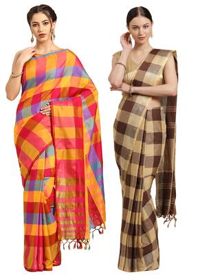 Multicolor woven blended cotton saree with blouse 1