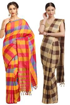 Multicolor woven blended cotton saree with blouse