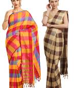 Multicolor woven blended cotton saree with blouse