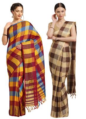 Multicolor woven blended cotton saree with blouse 1