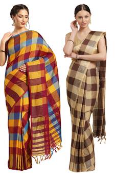 Multicolor woven blended cotton saree with blouse