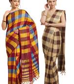 Multicolor woven blended cotton saree with blouse