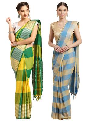 Multicolor woven blended cotton saree with blouse 1