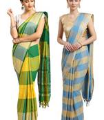 Multicolor woven blended cotton saree with blouse