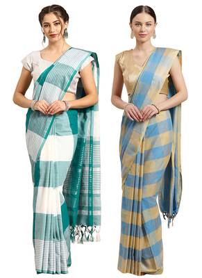 Multicolor woven blended cotton saree with blouse 1