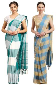 Multicolor woven blended cotton saree with blouse