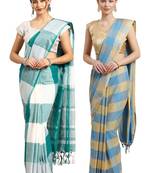 Multicolor woven blended cotton saree with blouse