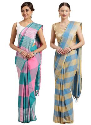 Multicolor woven blended cotton saree with blouse 1