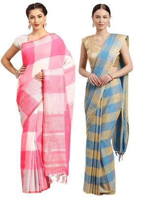 Multicolor woven blended cotton saree with blouse 1