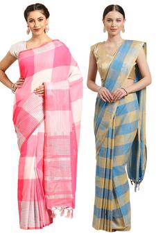 Multicolor woven blended cotton saree with blouse
