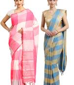 Multicolor woven blended cotton saree with blouse
